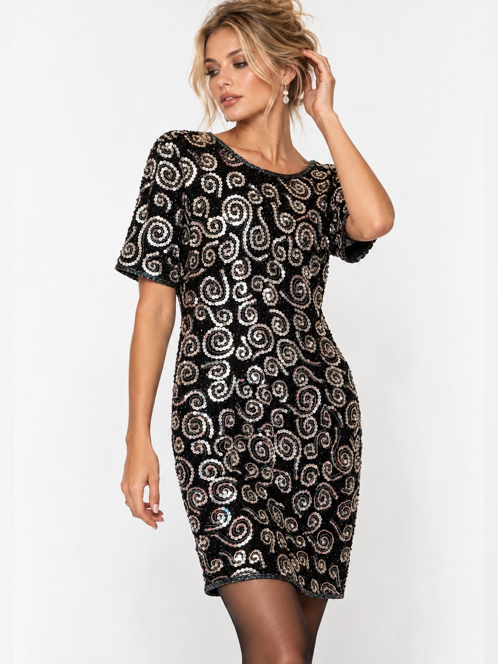 Vintage Lori Ann Silk Beaded Sequin Cocktail Dress Size 12